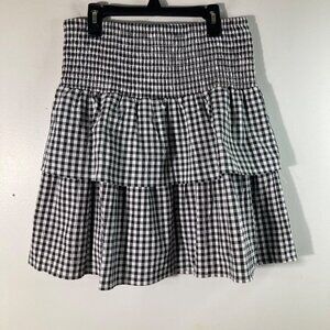 Womens Haver London‎ Gingham Tiered Smocked Skirt Black White L Lined